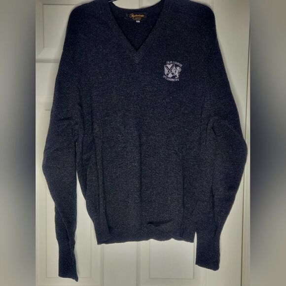 Auchterliones St Andrew SCOTLAND 112/44" XL BlackKnit 100%WOOL Lslv Men Sweater - Picture 1 of 7